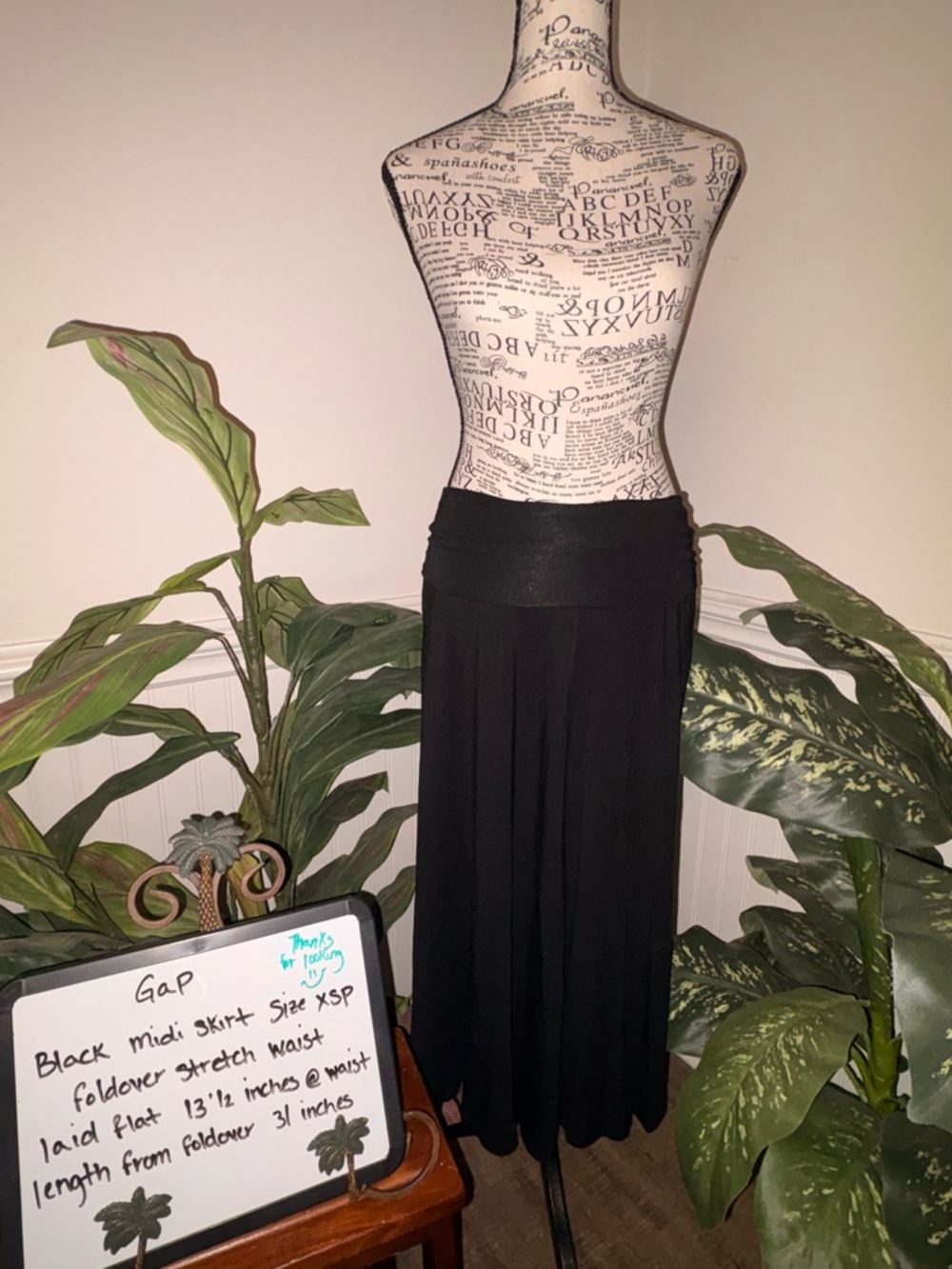 Gap Black Midi Skirt Fold Over Stretch Waist